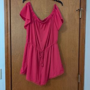 Women's Off-Shoulder Pink Romper.